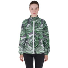 Biohazard Sign Pattern, Silver And Light Green Bio-waste Symbol, Toxic Fallout, Hazard Warning Women s High Neck Windbreaker by Casemiro