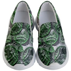 Biohazard Sign Pattern, Silver And Light Green Bio-waste Symbol, Toxic Fallout, Hazard Warning Kids Lightweight Slip Ons by Casemiro