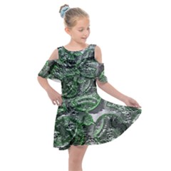 Biohazard Sign Pattern, Silver And Light Green Bio-waste Symbol, Toxic Fallout, Hazard Warning Kids  Shoulder Cutout Chiffon Dress