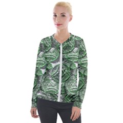 Biohazard Sign Pattern, Silver And Light Green Bio-waste Symbol, Toxic Fallout, Hazard Warning Velour Zip Up Jacket by Casemiro