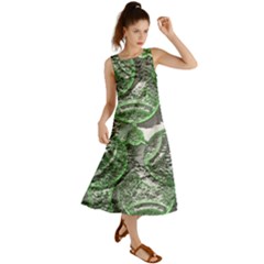 Biohazard Sign Pattern, Silver And Light Green Bio-waste Symbol, Toxic Fallout, Hazard Warning Summer Maxi Dress by Casemiro