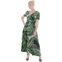 Biohazard Sign Pattern, Silver And Light Green Bio-waste Symbol, Toxic Fallout, Hazard Warning Button Up Short Sleeve Maxi Dress by Casemiro