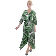 Biohazard Sign Pattern, Silver And Light Green Bio-waste Symbol, Toxic Fallout, Hazard Warning Quarter Sleeve Wrap Front Maxi Dress by Casemiro