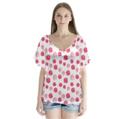 Watercolor Hand Drawn Roses Pattern1 V-neck Flutter Sleeve Top by TastefulDesigns