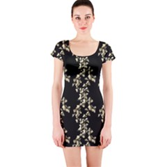 Dark Botanical Motif Pattern Short Sleeve Bodycon Dress by dflcprintsclothing