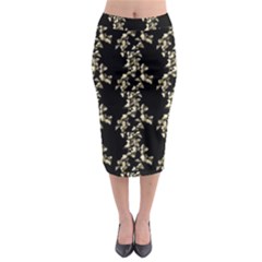 Dark Botanical Motif Pattern Midi Pencil Skirt