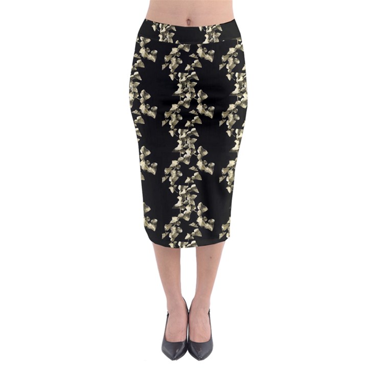 Dark Botanical Motif Pattern Midi Pencil Skirt