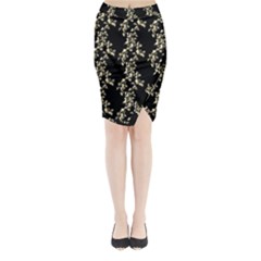 Dark Botanical Motif Pattern Midi Wrap Pencil Skirt by dflcprintsclothing