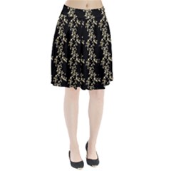 Dark Botanical Motif Pattern Pleated Skirt