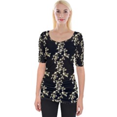 Dark Botanical Motif Pattern Wide Neckline Tee