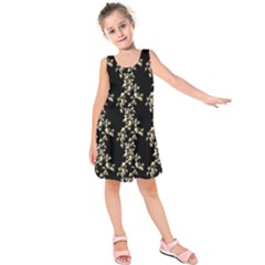 Dark Botanical Motif Pattern Kids  Sleeveless Dress by dflcprintsclothing