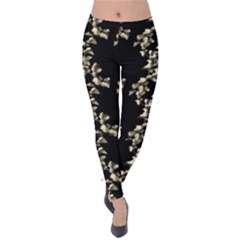 Dark Botanical Motif Pattern Velvet Leggings by dflcprintsclothing