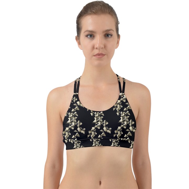 Dark Botanical Motif Pattern Back Web Sports Bra