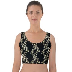 Dark Botanical Motif Pattern Velvet Crop Top by dflcprintsclothing