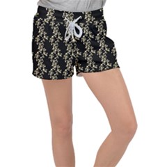 Dark Botanical Motif Pattern Velour Lounge Shorts by dflcprintsclothing