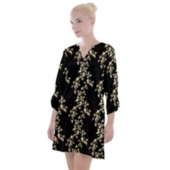 Dark Botanical Motif Pattern Open Neck Shift Dress