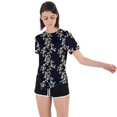 Dark Botanical Motif Pattern Asymmetrical Short Sleeve Sports Tee