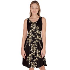 Dark Botanical Motif Pattern Knee Length Skater Dress With Pockets