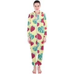 Watermelons, Fruits And Ice Cream, Pastel Colors, At Yellow Hooded Jumpsuit (ladies)  by Casemiro