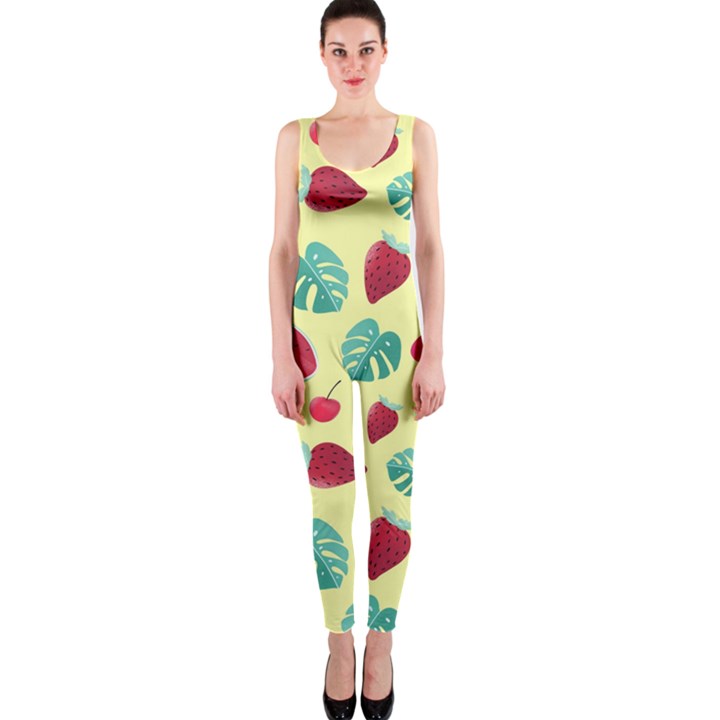 Watermelons, fruits and ice cream, pastel colors, at yellow One Piece Catsuit