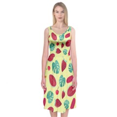 Watermelons, Fruits And Ice Cream, Pastel Colors, At Yellow Midi Sleeveless Dress by Casemiro