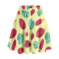 Watermelons, Fruits And Ice Cream, Pastel Colors, At Yellow High Waist Skirt by Casemiro