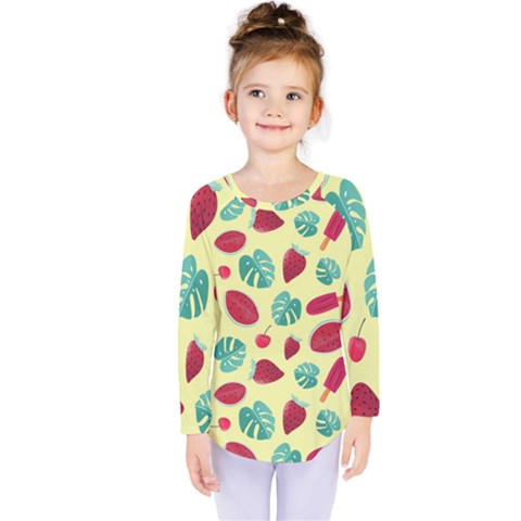 Watermelons, Fruits And Ice Cream, Pastel Colors, At Yellow Kids  Long Sleeve Tee by Casemiro