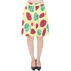 Watermelons, Fruits And Ice Cream, Pastel Colors, At Yellow Velvet High Waist Skirt by Casemiro