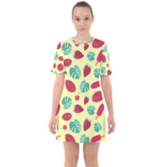 Watermelons, Fruits And Ice Cream, Pastel Colors, At Yellow Sixties Short Sleeve Mini Dress by Casemiro