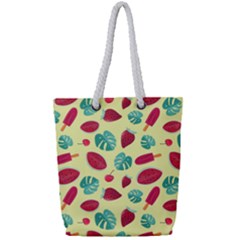 Watermelons, Fruits And Ice Cream, Pastel Colors, At Yellow Full Print Rope Handle Tote (small) by Casemiro