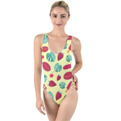 Watermelons, Fruits And Ice Cream, Pastel Colors, At Yellow High Leg Strappy Swimsuit by Casemiro