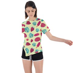 Watermelons, Fruits And Ice Cream, Pastel Colors, At Yellow Asymmetrical Short Sleeve Sports Tee by Casemiro