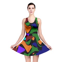 Trippy Paint Splash, Asymmetric Dotted Camo In Saturated Colors Reversible Skater Dress