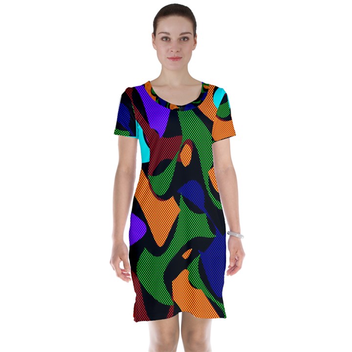 Trippy paint splash, asymmetric dotted camo in saturated colors Short Sleeve Nightdress