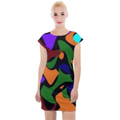 Trippy Paint Splash, Asymmetric Dotted Camo In Saturated Colors Cap Sleeve Bodycon Dress by Casemiro