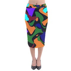 Trippy Paint Splash, Asymmetric Dotted Camo In Saturated Colors Velvet Midi Pencil Skirt by Casemiro