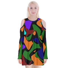 Trippy Paint Splash, Asymmetric Dotted Camo In Saturated Colors Velvet Long Sleeve Shoulder Cutout Dress by Casemiro