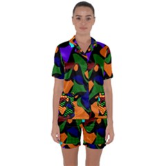 Trippy Paint Splash, Asymmetric Dotted Camo In Saturated Colors Satin Short Sleeve Pyjamas Set by Casemiro