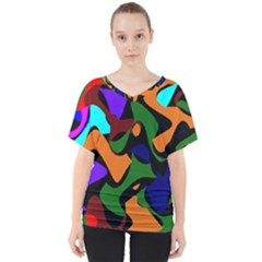 Trippy Paint Splash, Asymmetric Dotted Camo In Saturated Colors V-neck Dolman Drape Top by Casemiro