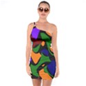 Trippy paint splash, asymmetric dotted camo in saturated colors One Soulder Bodycon Dress View1