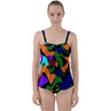 Trippy paint splash, asymmetric dotted camo in saturated colors Twist Front Tankini Set View1