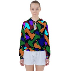 Trippy Paint Splash, Asymmetric Dotted Camo In Saturated Colors Women s Tie Up Sweat by Casemiro