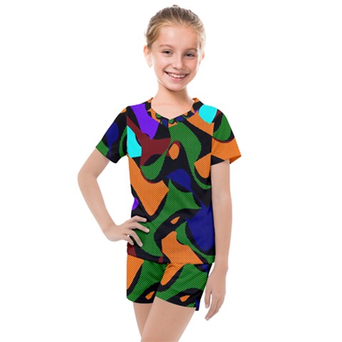 Trippy Paint Splash, Asymmetric Dotted Camo In Saturated Colors Kids  Mesh Tee And Shorts Set by Casemiro