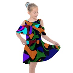 Trippy Paint Splash, Asymmetric Dotted Camo In Saturated Colors Kids  Shoulder Cutout Chiffon Dress by Casemiro