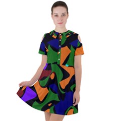 Trippy Paint Splash, Asymmetric Dotted Camo In Saturated Colors Short Sleeve Shoulder Cut Out Dress  by Casemiro