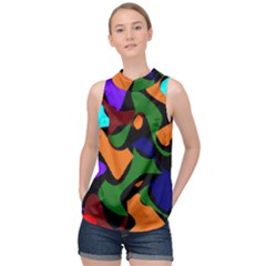 Trippy Paint Splash, Asymmetric Dotted Camo In Saturated Colors High Neck Satin Top by Casemiro