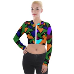 Trippy Paint Splash, Asymmetric Dotted Camo In Saturated Colors Long Sleeve Cropped Velvet Jacket by Casemiro