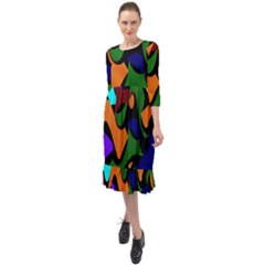 Trippy Paint Splash, Asymmetric Dotted Camo In Saturated Colors Ruffle End Midi Chiffon Dress by Casemiro