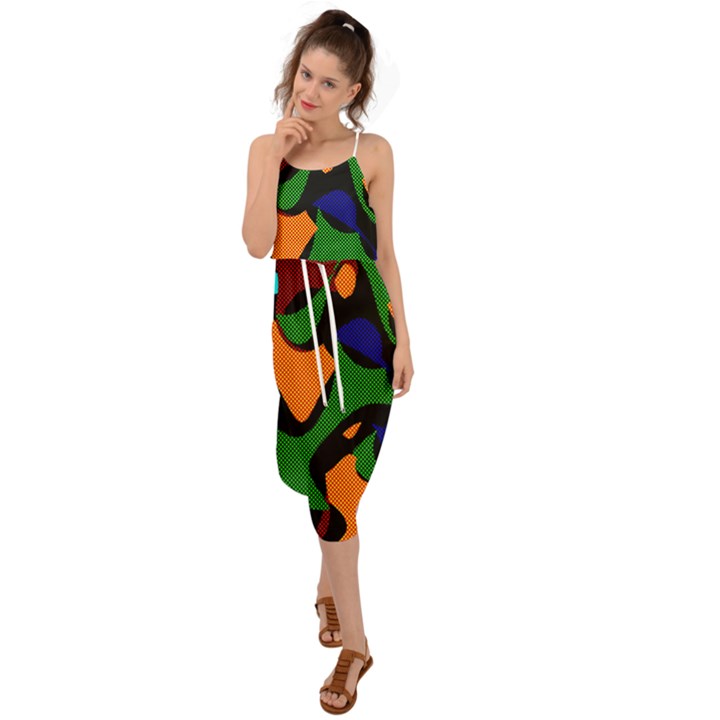 Trippy paint splash, asymmetric dotted camo in saturated colors Waist Tie Cover Up Chiffon Dress