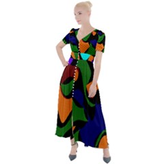 Trippy Paint Splash, Asymmetric Dotted Camo In Saturated Colors Button Up Short Sleeve Maxi Dress by Casemiro